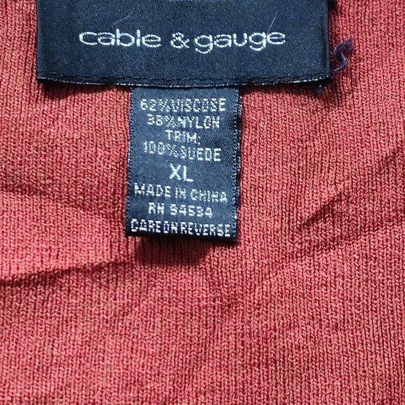 Cable & Gauge Knit Top Women XL Burnt Orange LS Suede Fringe V Neck Western Boho - Picture 3 of 14